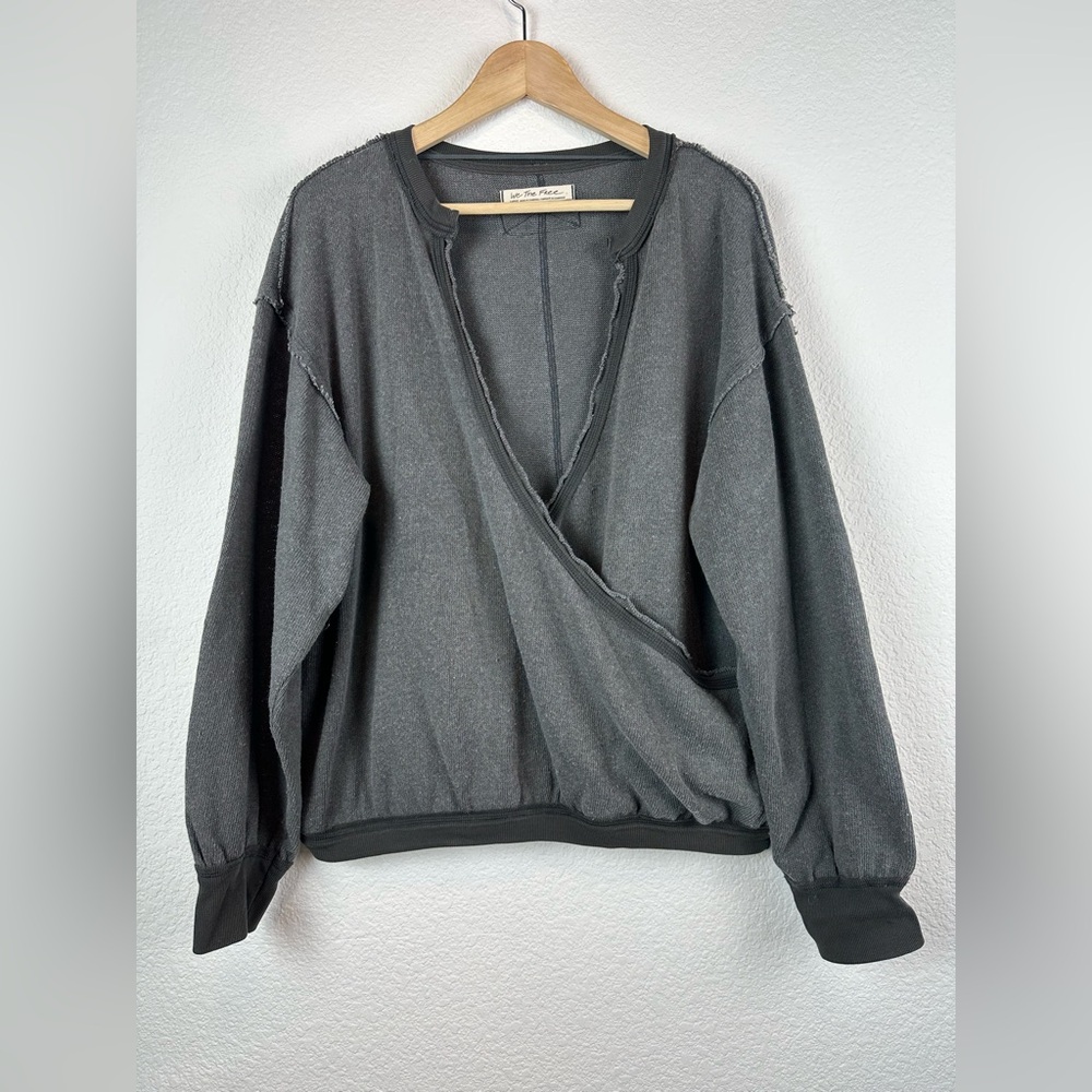 Free People Anyway Faux Wrap Long Sleeve Cotton Shirt